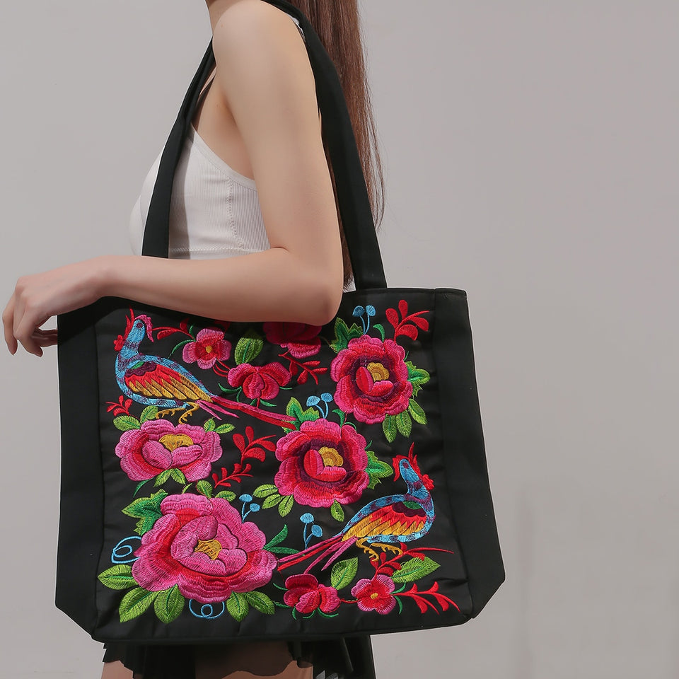 Floral Embroidered Tote